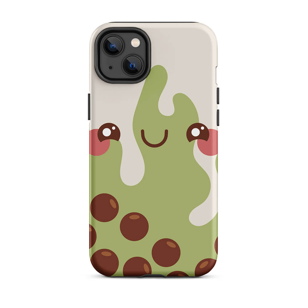 Kawaii Happy Face Bubble Tea iPhone 14 Plus Rugged Case