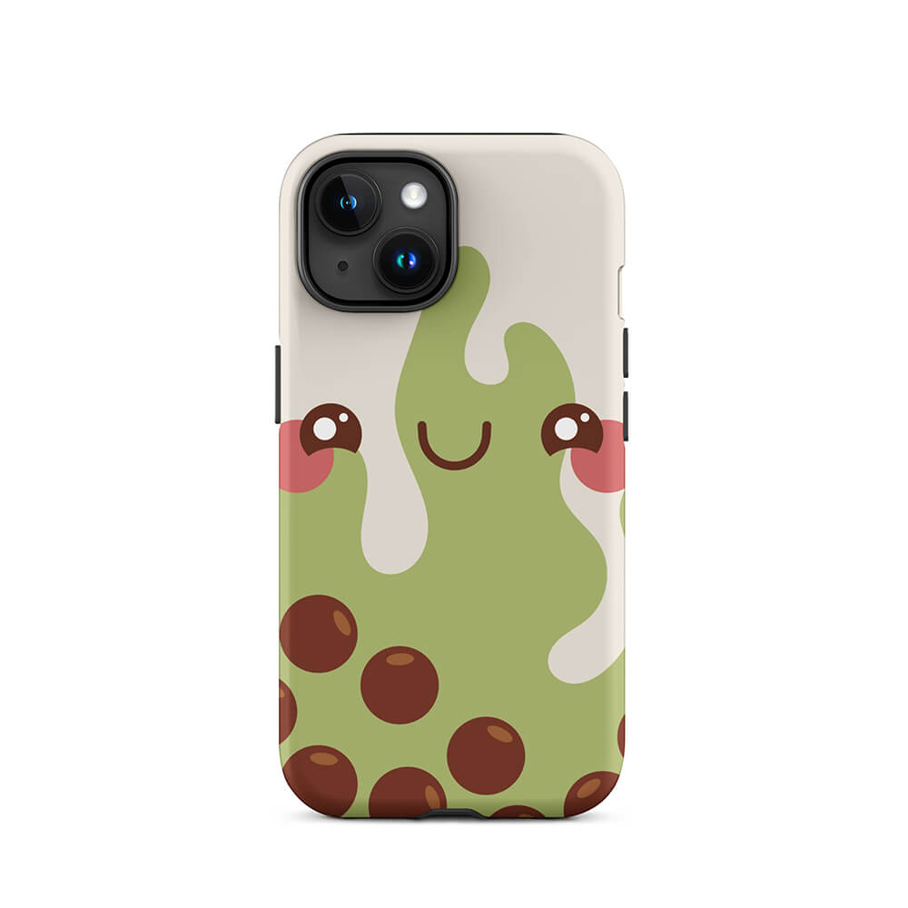 Kawaii Happy Face Bubble Tea iPhone 15 Rugged Case