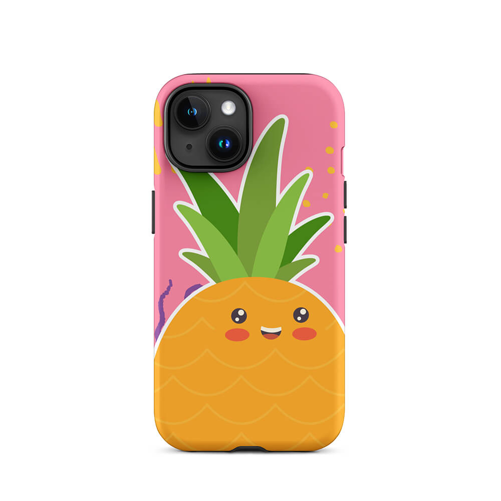 Kawaii Joyful Personified Pineapple Face iPhone 15 Rugged Case
