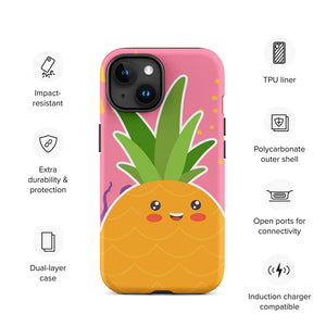 Kawaii Joyful Personified Pineapple Face iPhone 15 Rugged Case Features