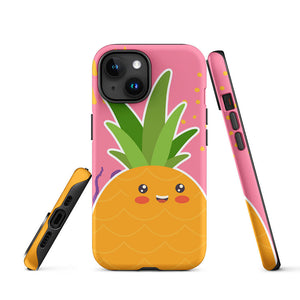 Kawaii Joyful Personified Pineapple Face iPhone 15 Rugged Case Picture