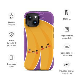Kawaii Personified Happy Banana Faces iPhone 15 Rugged Case Features
