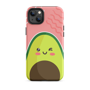 Kawaii Personified Wink Avocado Face iPhone 14 Plus Rugged Case