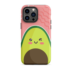 Kawaii Personified Wink Avocado Face iPhone 14 Pro Max Rugged Case