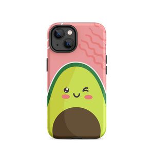 Kawaii Personified Wink Avocado Face iPhone 14 Rugged Case