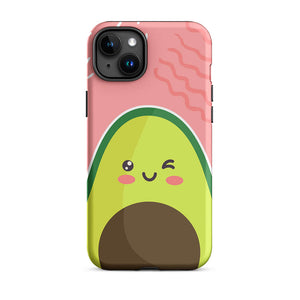 Kawaii Personified Wink Avocado Face iPhone 15 Plus Rugged Case