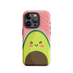 Kawaii Personified Wink Avocado Face iPhone 15 Pro Rugged Case