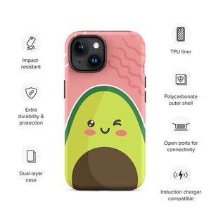 Kawaii Personified Wink Avocado Face iPhone 15 Rugged Case Features