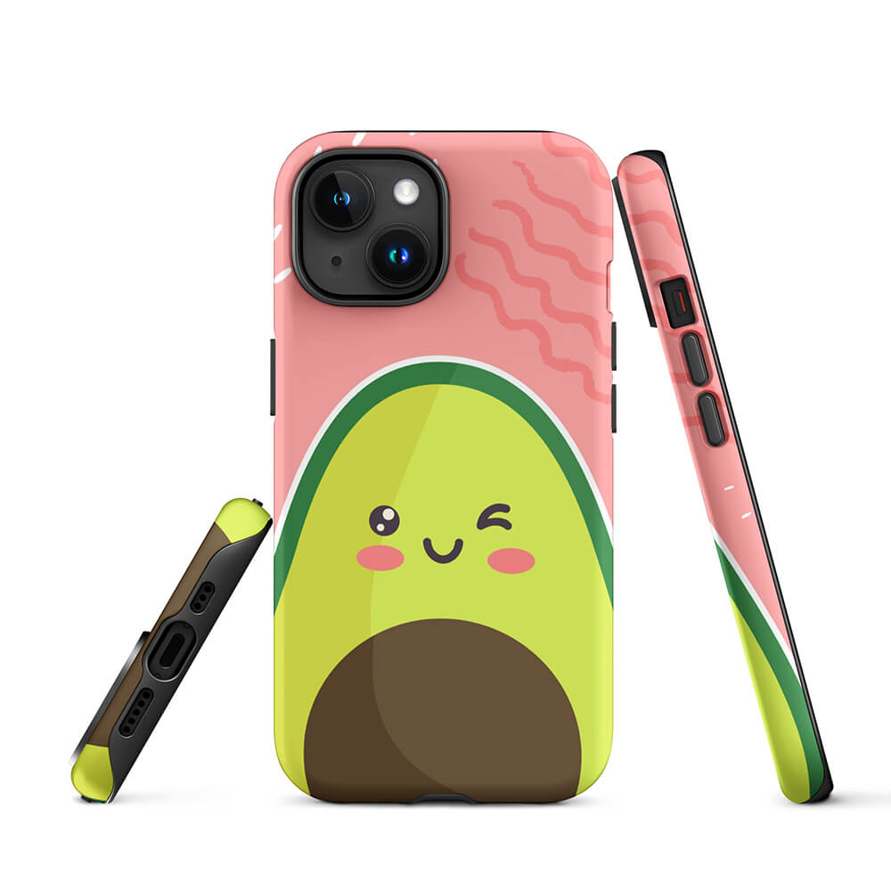 Kawaii Personified Wink Avocado Face iPhone 15 Rugged Case Picture