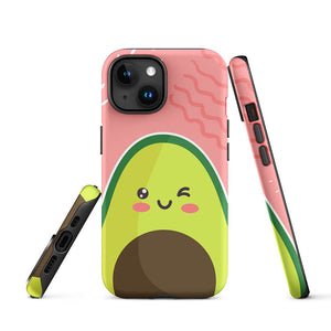 Kawaii Personified Wink Avocado Face iPhone 15 Rugged Case Picture