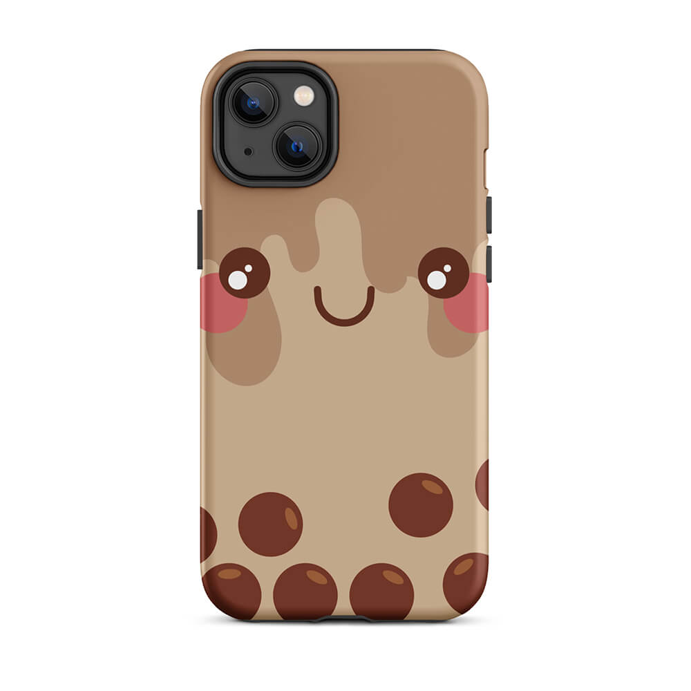 Kawaii Smiling Face Bubble Tea iPhone 14 Plus Rugged Case