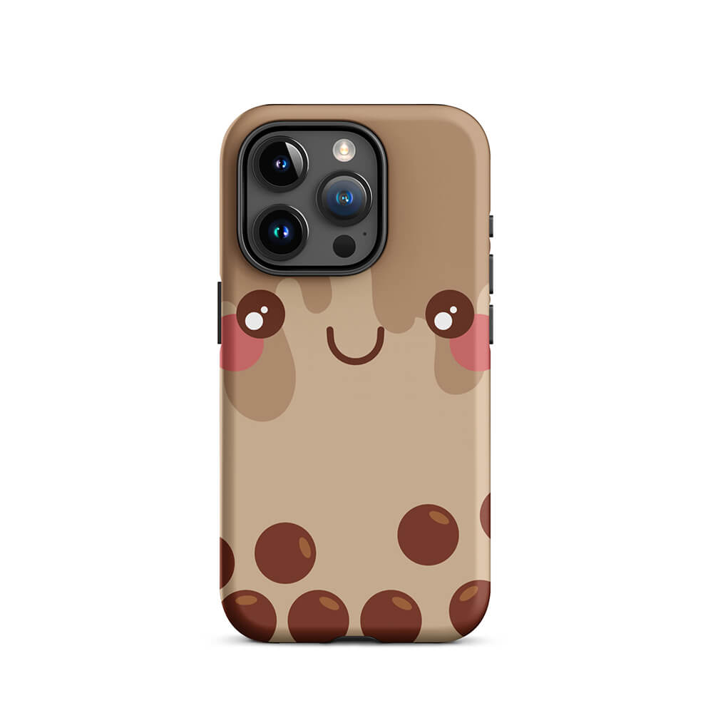 Kawaii Smiling Face Bubble Tea iPhone 15 Pro Rugged Case