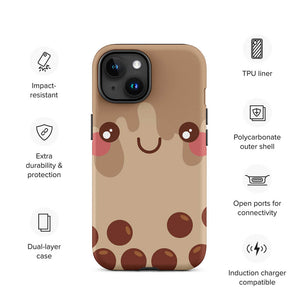 Kawaii Smiling Face Bubble Tea iPhone 15 Rugged Case Features