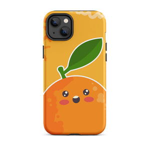 Kawaii Surprised Personified Orange Face iPhone 14 Plus Rugged Case