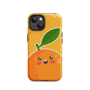 Kawaii Surprised Personified Orange Face iPhone 14 Rugged Case