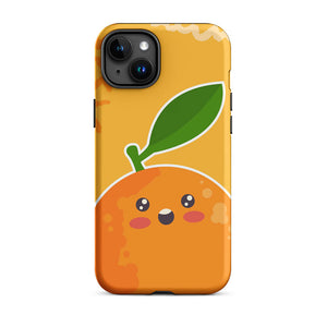 Kawaii Surprised Personified Orange Face iPhone 15 Plus Rugged Case