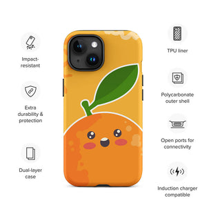 Kawaii Surprised Personified Orange Face iPhone 15 Rugged Case Features