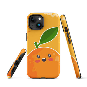 Kawaii Surprised Personified Orange Face iPhone 15 Rugged Case Picture