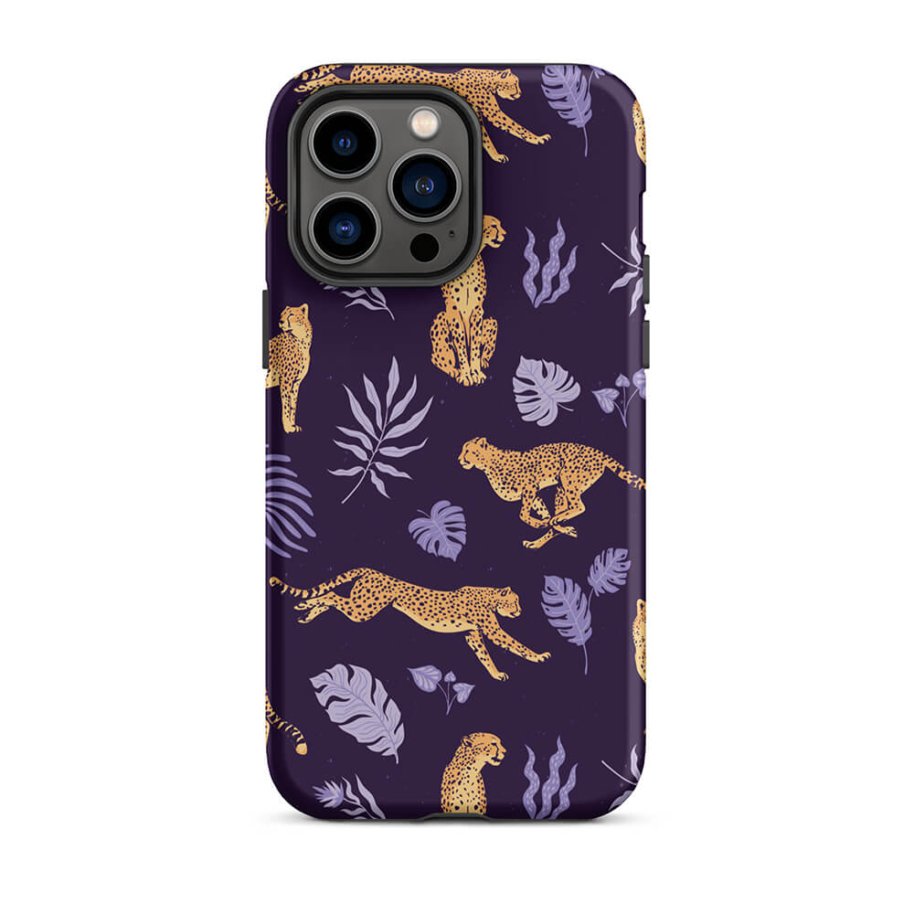 Lively Savage Cheetah Floral Leaves iPhone 14 Pro Max Robust Case
