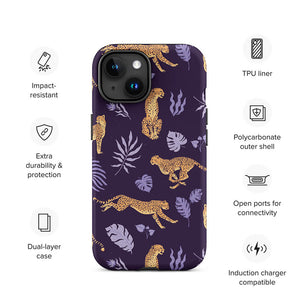 Lively Savage Cheetah Floral Leaves iPhone 15 Robust Case Features