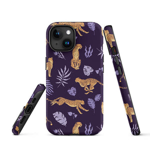 Lively Savage Cheetah Floral Leaves iPhone 15 Robust Case Picture