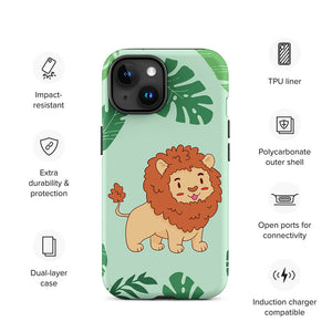 Lovely Happy Floral Jungle Lion iPhone 15 Rugged Case Features
