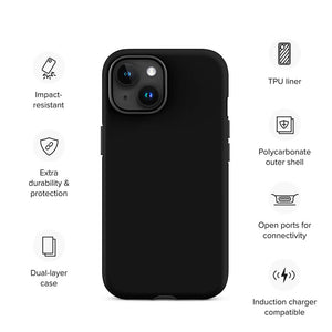 Minimalist Classy Modern Black Monochrome iPhone 15 Tough Case Features