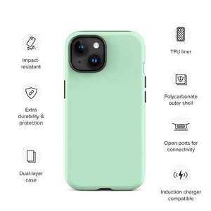 Minimalist Modern Pastel Turquoise Monochrome iPhone 15 Tough Case Features