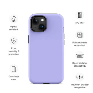 Minimalist Pastel Lavender Purple Monochrome iPhone 15 Tough Case Features
