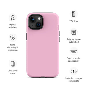 Minimalist Pastel Light Pink Monochrome iPhone 15 Tough Case Features