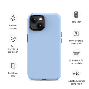 Minimalist Pastel Sky Blue Monochrome iPhone 15 Tough Case Features
