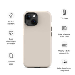 Minimalist Soft Beige Cream Monochrome iPhone 15 Tough Case Features