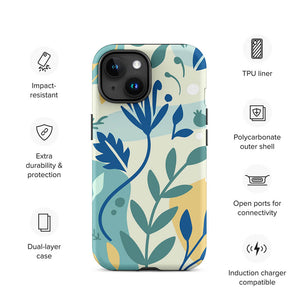 Modern Green Plant Leaf Bud iPhone 15 Tough Case Features