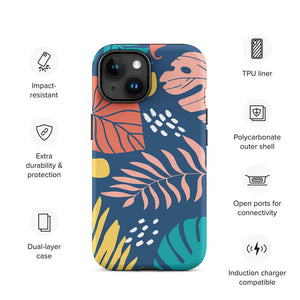 Multi-Shade Modern Plant Leaves iPhone 15 Robust Case Features
