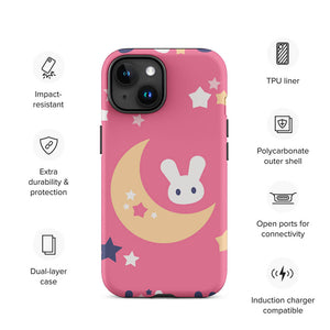 Nightly Rabbit Crescent Moon Star Iphone 15 Robust Case Features