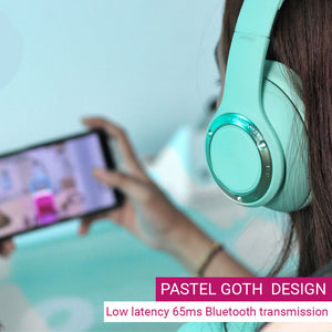 On-Ear Bluetooth 5.0 Pastel Goth Design Headphones Mic Foldable