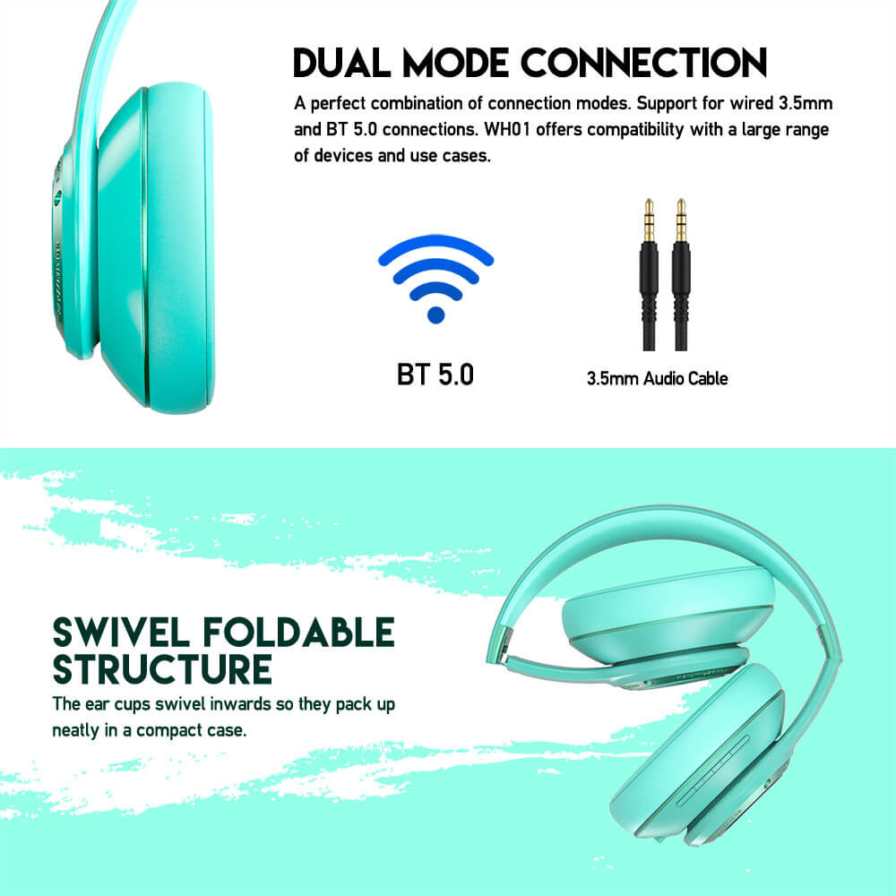 On-Ear Bluetooth 5.0 Pastel Goth Headphones Mic Foldable Features