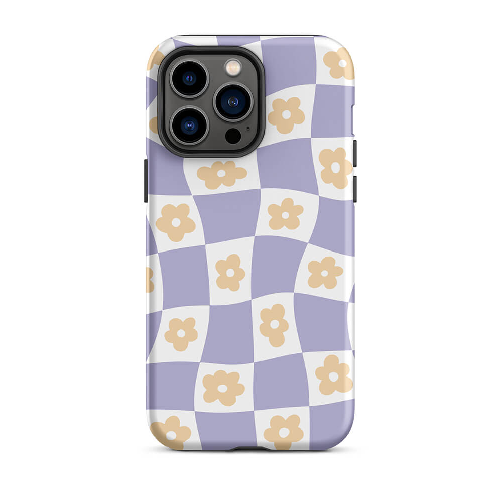 Pastel Floral Uneven Checkered Pattern iPhone 14 Pro Max Rugged Case