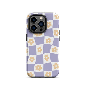 Pastel Floral Uneven Checkered Pattern iPhone 14 Pro Rugged Case