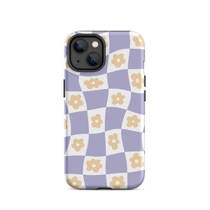 Pastel Floral Uneven Checkered Pattern iPhone 14 Rugged Case