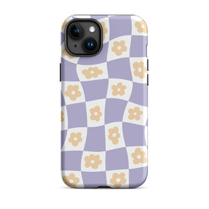 Pastel Floral Uneven Checkered Pattern iPhone 15 Plus Rugged Case