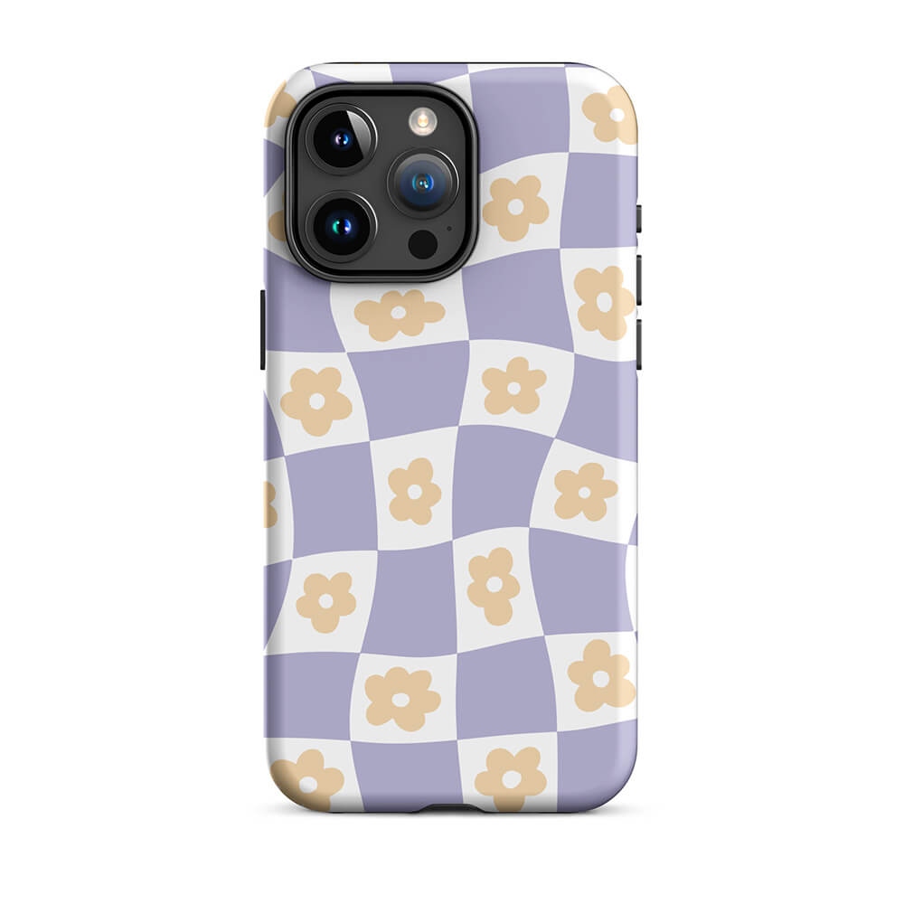 Pastel Floral Uneven Checkered Pattern iPhone 15 14 Rugged Case