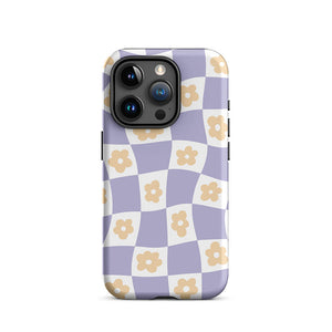 Pastel Floral Uneven Checkered Pattern iPhone 15 Pro Rugged Case