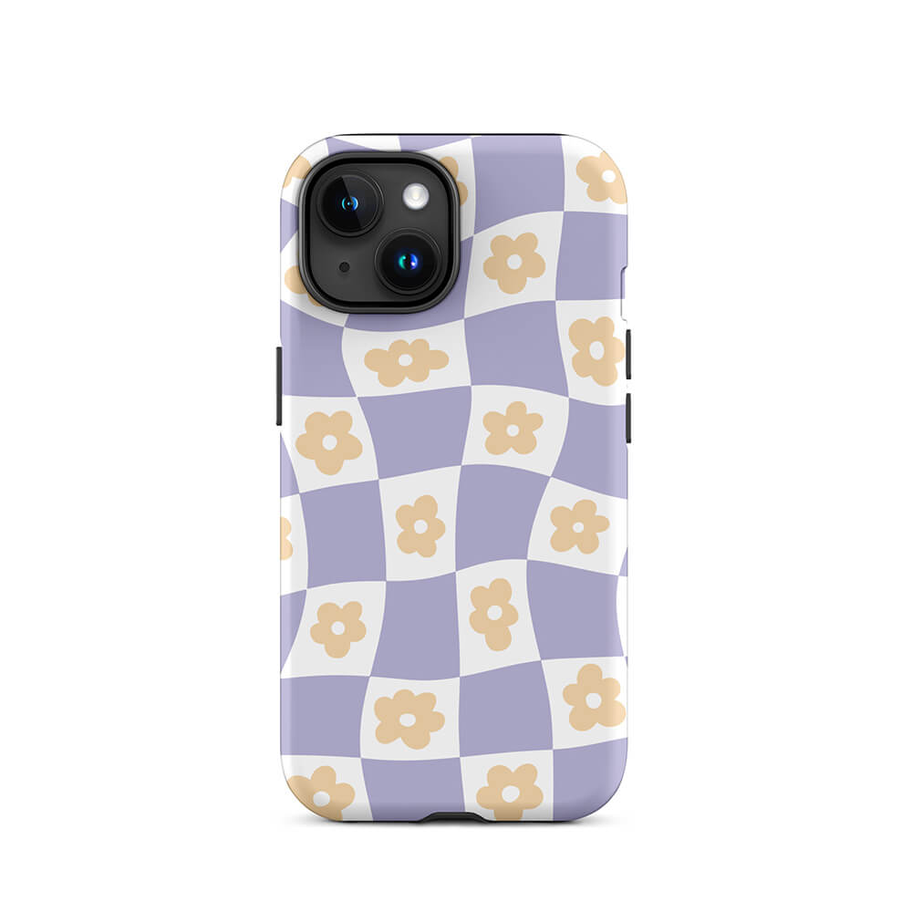 Pastel Floral Uneven Checkered Pattern iPhone 15 Rugged Case