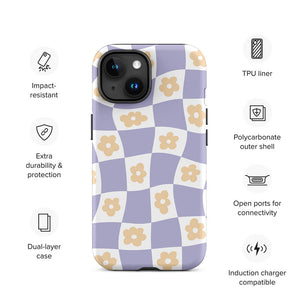 Pastel Floral Uneven Checkered Pattern iPhone 15 Rugged Case Features