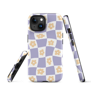 Pastel Floral Uneven Checkered Pattern iPhone 15 Rugged Case Picture