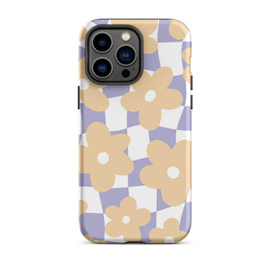 Pastel Flowery Uneven Checkered Pattern iPhone 14 Pro Max Rugged Case