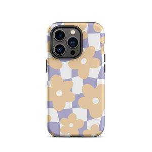 Pastel Flowery Uneven Checkered Pattern iPhone 14 Pro Rugged Case