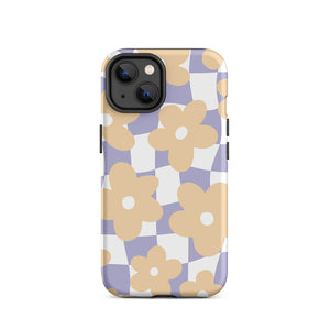 Pastel Flowery Uneven Checkered Pattern iPhone 14 Rugged Case
