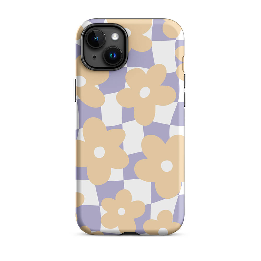 Pastel Floral Uneven Checkered Pattern iPhone 15 14 Rugged Case - Dubsnatch